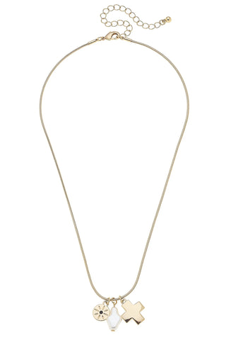 Eve Baroque Pearl & Square Cross Charm Necklace