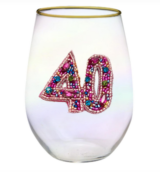 Beaded Birthday Number Wine Glass