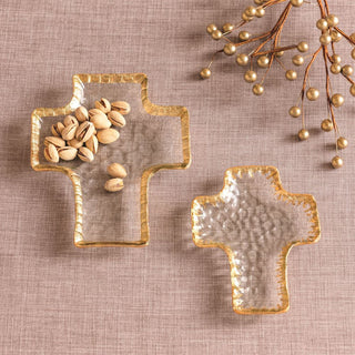 Gold Edge Cross Tidbit Tray Set