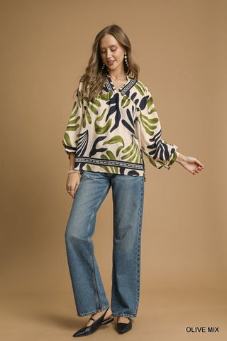 Boho Leaf Print Blouse