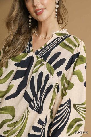Boho Leaf Print Blouse