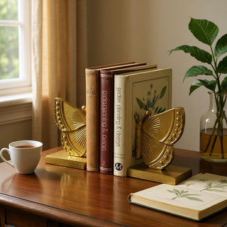 Fluttering Golden Butterfly Bookends