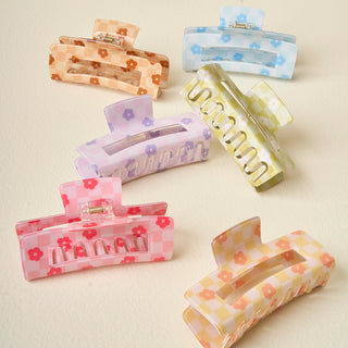 Flower Check Claw Clip
