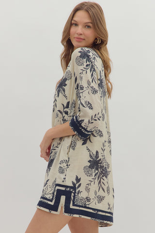 Floral 3/4 Sleeve Mini Dress