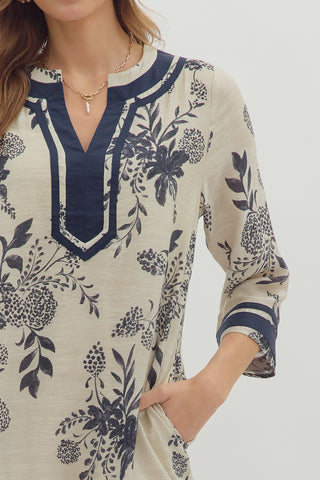 Floral 3/4 Sleeve Mini Dress