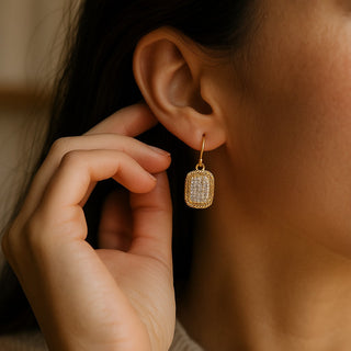 CZ Square Drop Earrings
