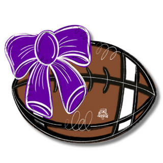 Decorative football with a purple bow  on a white background