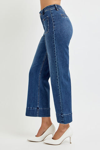 Front Pintuck Wide Leg Jeans