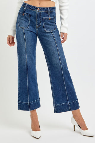 Front Pintuck Wide Leg Jeans