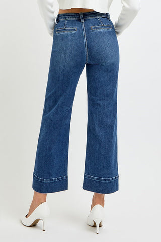 Front Pintuck Wide Leg Jeans