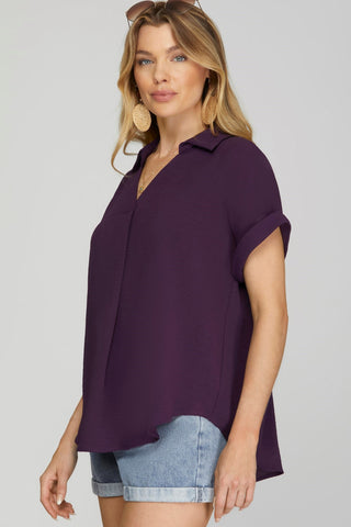 Collared Drop Shoulder Top