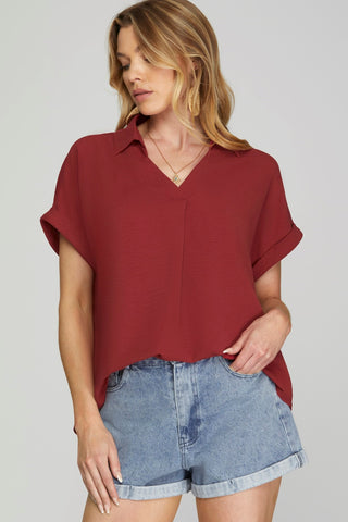 Collared Drop Shoulder Top