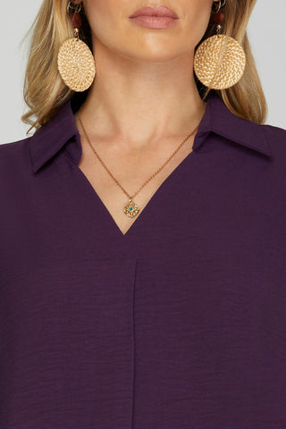 Collared Drop Shoulder Top