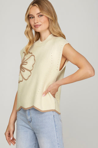 Floral Scallop Hem Sweater Top