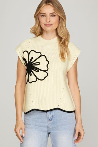 Floral Scallop Hem Sweater Top