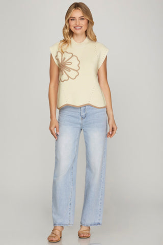 Floral Scallop Hem Sweater Top