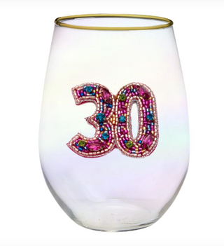 Beaded Birthday Number Wine Glass
