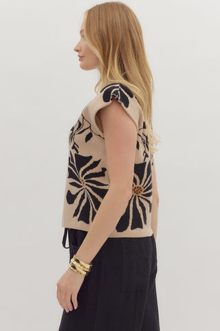 Floral Patterned Mock Neck Sweater