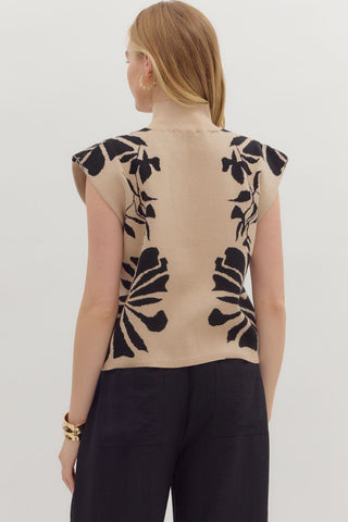 Floral Patterned Mock Neck Sweater