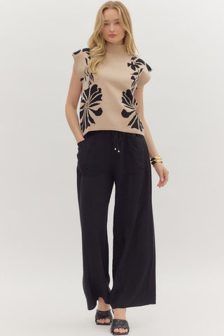 Floral Patterned Mock Neck Sweater