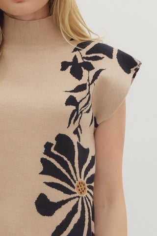 Floral Patterned Mock Neck Sweater