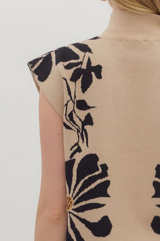 Floral Patterned Mock Neck Sweater