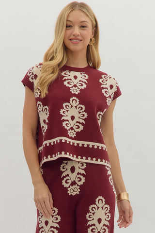 Damask Short Sleeve Sweater