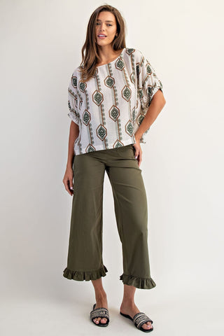 Floral Printed Elastic Cuff Top