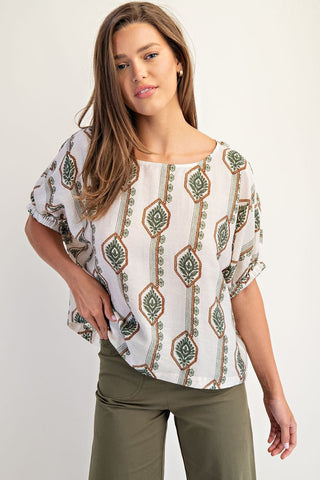 Floral Printed Elastic Cuff Top