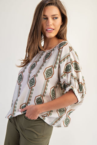 Floral Printed Elastic Cuff Top