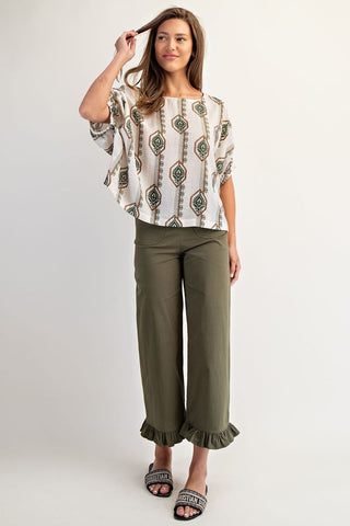 Floral Printed Elastic Cuff Top