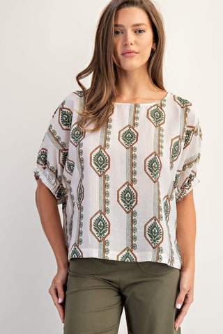 Floral Printed Elastic Cuff Top