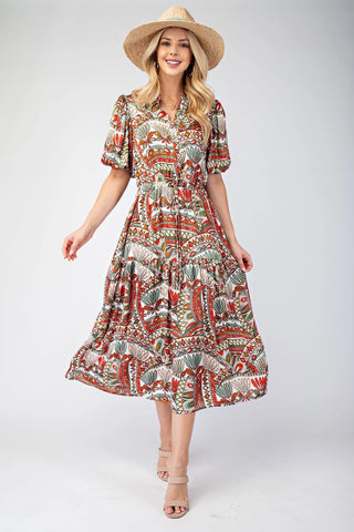 Bubble Sleeve Midi Dress