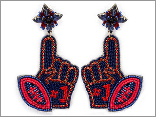 Navy & Red Beaded Football Earrings