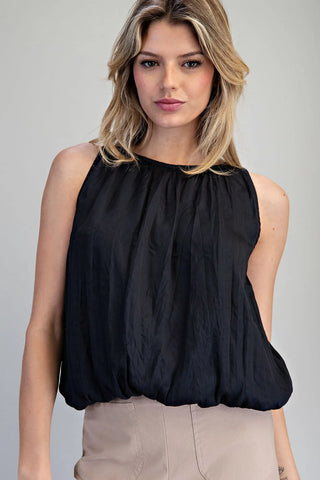 Sleeveless Gathered Blouse - Black