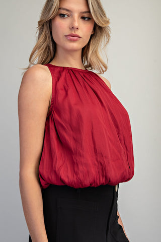 Solid Sleeveless Gathered Blouse