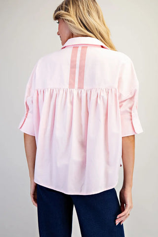 Contrast Stripe Detailing Button Down Shirt wom