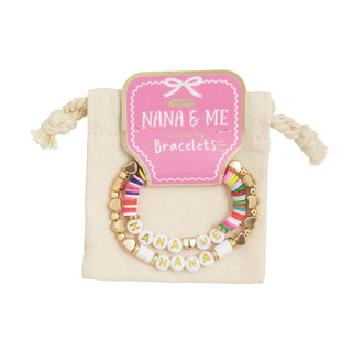 Set of 'Nana & Me' bracelets with a pink card on a white background