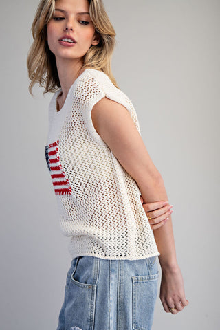 Stars & Stripes Knit Cap Sleeve Top