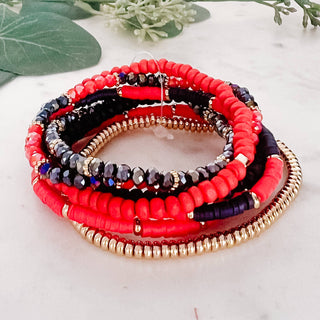 Navy & Red Stacked Bracelets