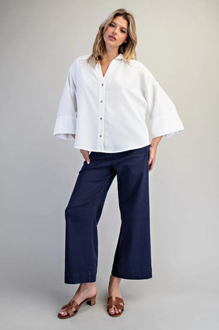 Button Down Pleated Back Blouse
