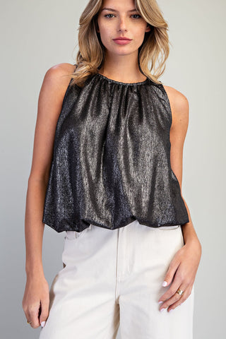 Graphite Gathered Shimmer Bubble Top
