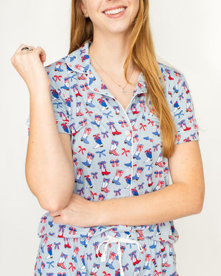 Boots n' Bows Short Sleeve Button Up Sleep Shirt