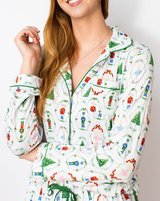 Nutcracker Waltz Long Sleeve Button Up Sleep Shirt