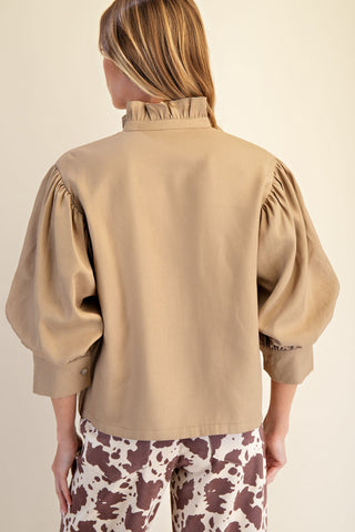 Ruffle Neck Puff Sleeve Blouse