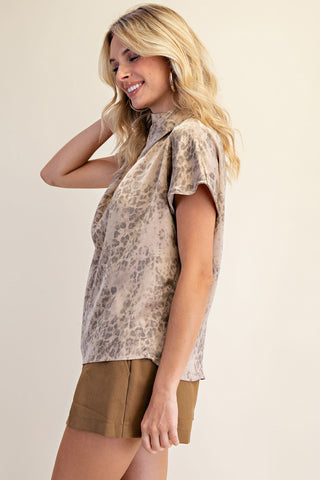 Mandarin Collar Short Sleeve Top