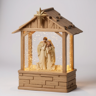 Lighted Stable Holy Family