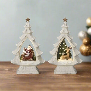 White Resin Tree with Lighted Scene