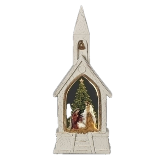 Church with Lighted Holy Family Scene