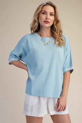 Round Neck Sleeve Trim Band Top